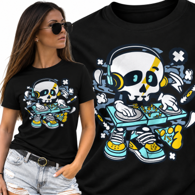 KOSZULKA DAMSKA  ANIMOWANA DJ SKULL